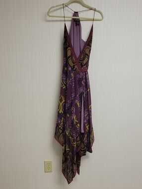 Nicole Miller Collection Asymmetrical Silk Wrap Dress Sz 2 Boho Fairy Whimsigoth